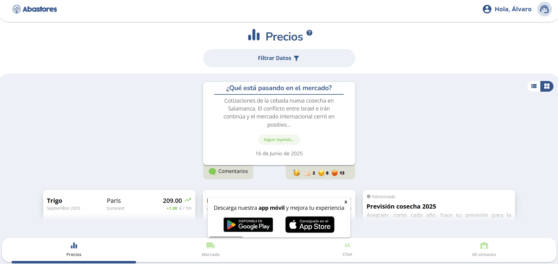 Imagen 1 de 5: Página de inicio del sitio web, con un diseño limpio, destacando productos alimentarios y categorías.