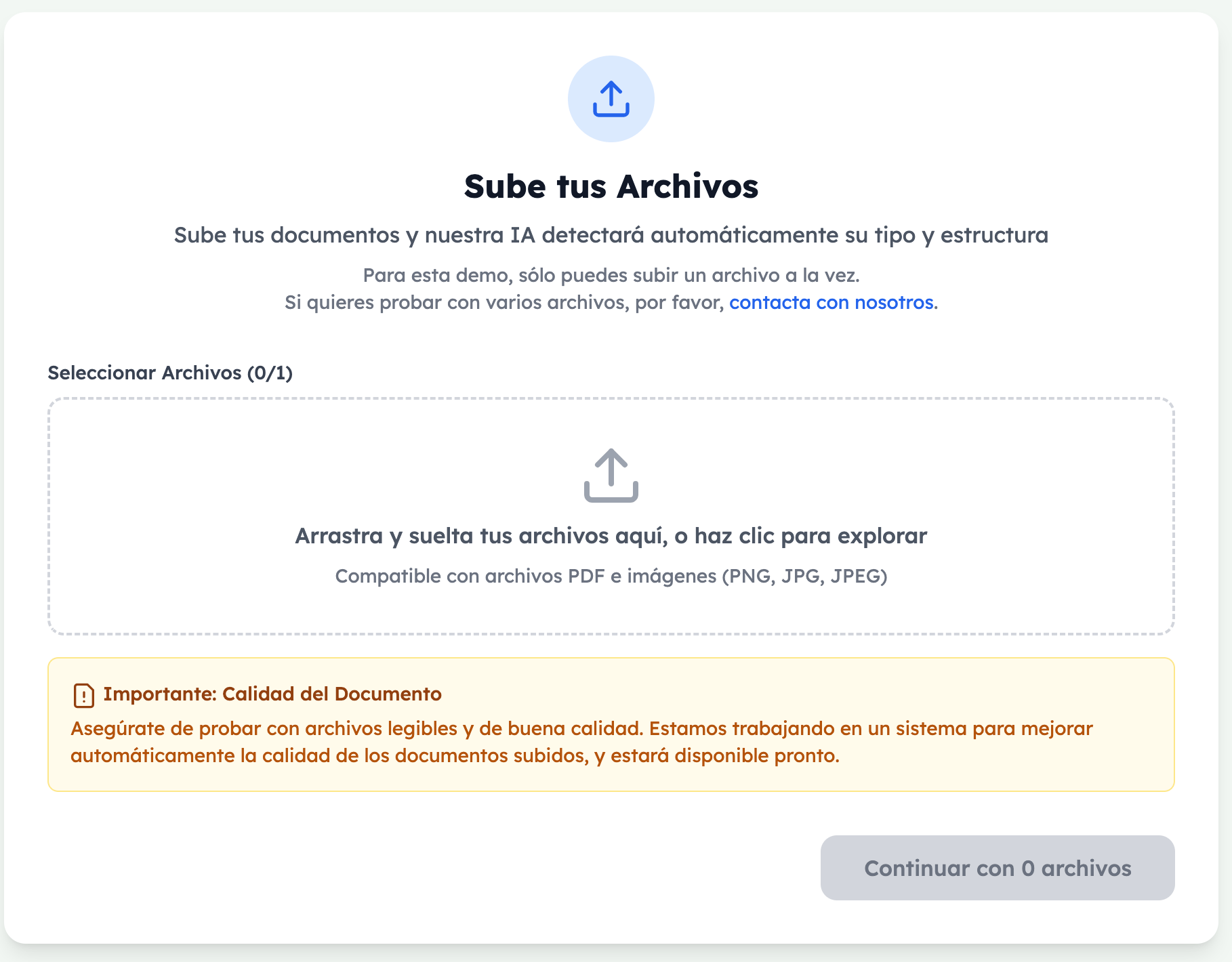 Imagen 3 de 3: Subida de archivo para procesar de Syntetia.