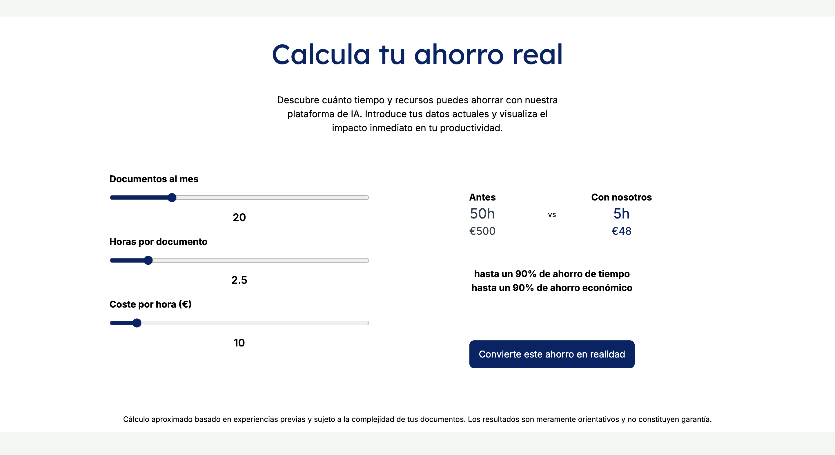 Imagen 2 de 3: Sliders que muestran cuanto ahorro supone Syntetia.