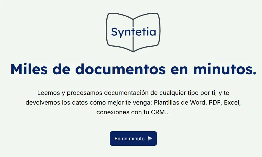 Captura de pantalla de la app de Syntetia en la que se muestra la sección inicial de la misma.
